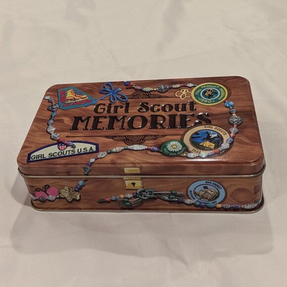 NWOT Girl Scout Memories Tin Box Container (Hinged, Official GSUSA Product) - Picture 1 of 10